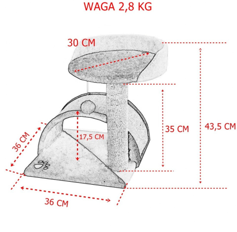 Drapak dla kota Legowisko+Budka biało-brązowy 43cm Drapak dla kota Legowisko+Budka biało-brązowy 43cm
