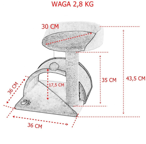 Drapak dla kota Legowisko+Budka biało-siwy 43cm Drapak dla kota Legowisko+Budka biało-siwy 43cm
