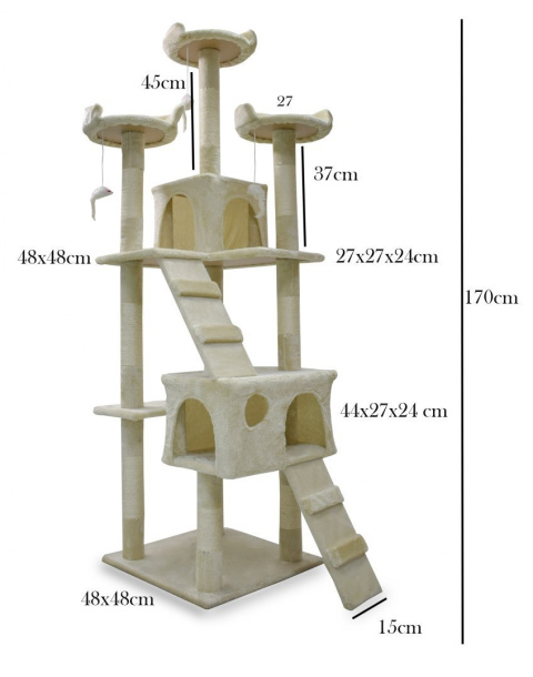 Drapak drzewko Legowisko Wieża dla Kota 170cm Beżowy Drapak drzewko Legowisko Wieża dla Kota 170cm Beżowy