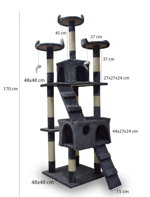 Drapak drzewko Legowisko Wieża dla Kota 170cm Ciemnoszary Drapak drzewko Legowisko Wieża dla Kota 170cm Ciemnoszary