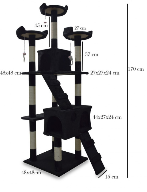 Drapak drzewko Legowisko Wieża dla Kota 170cm Czarny Drapak drzewko Legowisko Wieża dla Kota 170cm Czarny