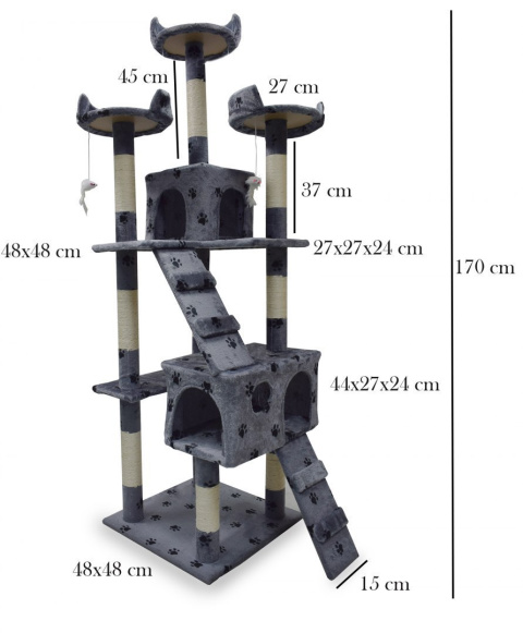Drapak drzewko Legowisko Wieża dla Kota 170cm Jasnoszary w łapki Drapak drzewko Legowisko Wieża dla Kota 170cm Jasnoszary w łapki