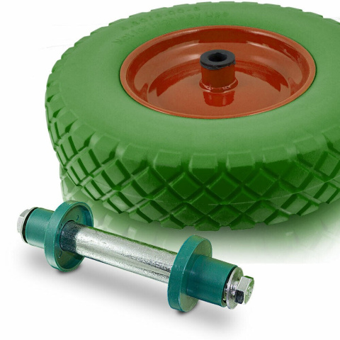 Taczka ogrodowa z zielonym kołem PU do 250kg 100l Taczka ogrodowa z zielonym kołem PU do 250kg 100l