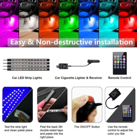 Oświetlenie do samochodu 4x LED taśma RGB Oświetlenie do samochodu 4x LED taśma RGB