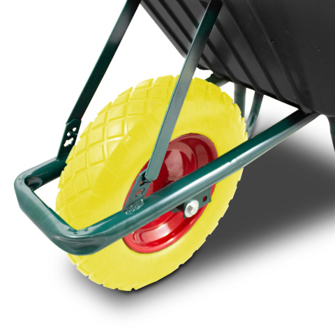 Taczka ogrodowa 100L 250kg misa PVC żółte koło PU Taczka ogrodowa 100L 250kg misa PVC żółte koło PU