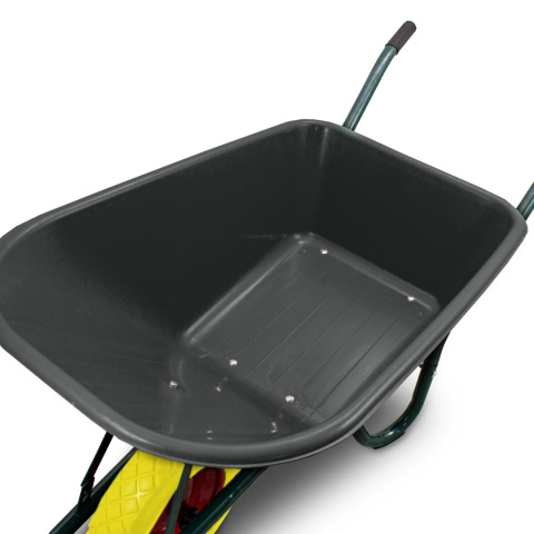 Taczka ogrodowa 100L 250kg misa PVC żółte koło PU Taczka ogrodowa 100L 250kg misa PVC żółte koło PU
