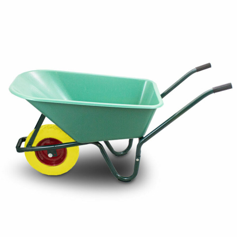 Taczka ogrodowa 100L 250kg misa PVC żółte koło PU Taczka ogrodowa 100L 250kg misa PVC żółte koło PU