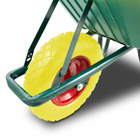 Taczka ogrodowa 100L 250kg misa PVC żółte koło PU Taczka ogrodowa 100L 250kg misa PVC żółte koło PU