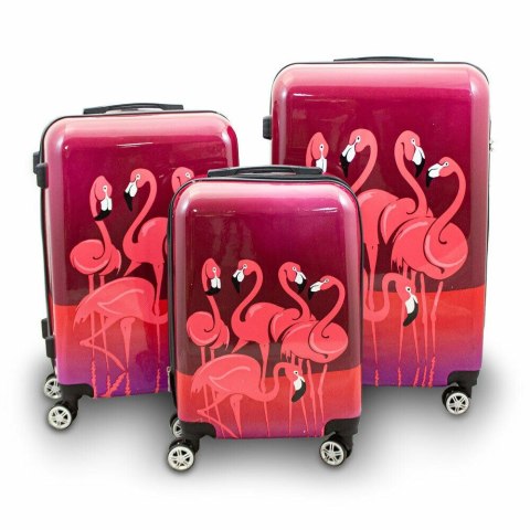 ZESTAW KOMPLET NOWOCZESNYCH WALIZEK 3D PODRÓŻNYCH M L XL WALIZKI FLAMINGO ZESTAW KOMPLET NOWOCZESNYCH WALIZEK 3D PODRÓŻNYCH M L XL WALIZKI FLAMINGO