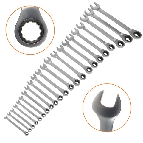 Klucze płasko-oczkowe z grzechotką 22 elementy