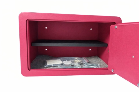 Różowy sejf biurowy na kod i klucz odcisk palca