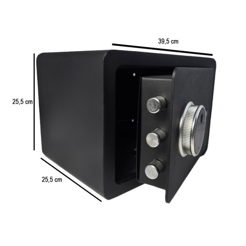 Czarny sejf biurowy na kod i klucz odcisk palca