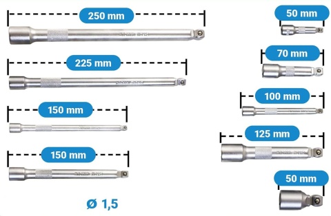 Przedłużki nasadowe 3/8" 1/4" 1/2" 50-250 mm