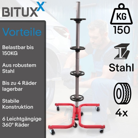 Stalowy stojak na 4 koła opony do 150kg 245mm Czerwony Stalowy stojak na 4 koła opony do 150kg 245mm Czerwony