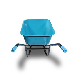 Taczka ogrodowa niebieska z zielonym kołem PU