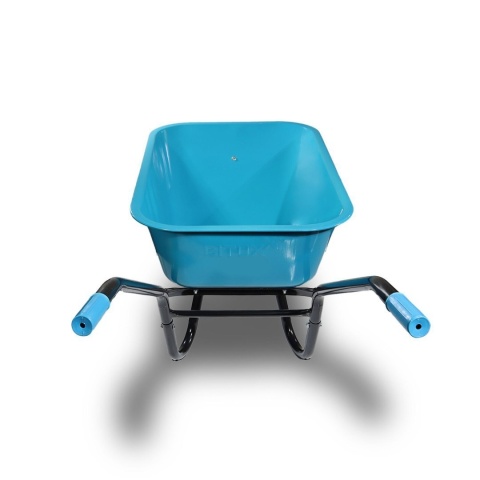 Taczka ogrodowa niebieska z zielonym kołem PU