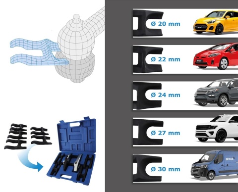 Zestaw ściągaczy do demontażu sworzni kulowych 7 elementów