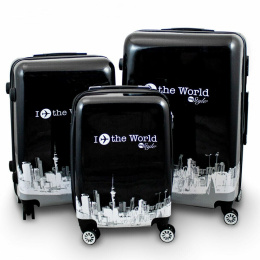 walizki zestaw czarno biale Fly the World