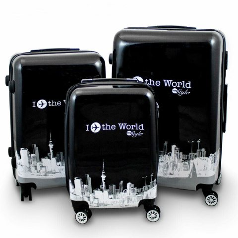 walizki zestaw czarno biale Fly the World walizki zestaw czarno biale Fly the World